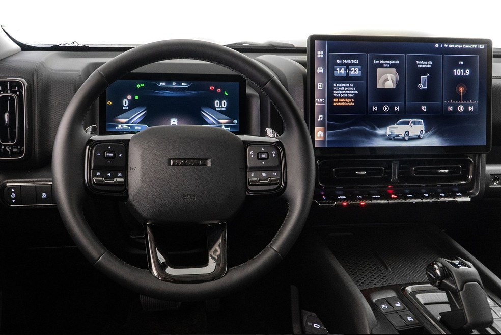 GWM Haval H9 2026 tem bastante plástico rígido na cabine  — Foto: Divulgação