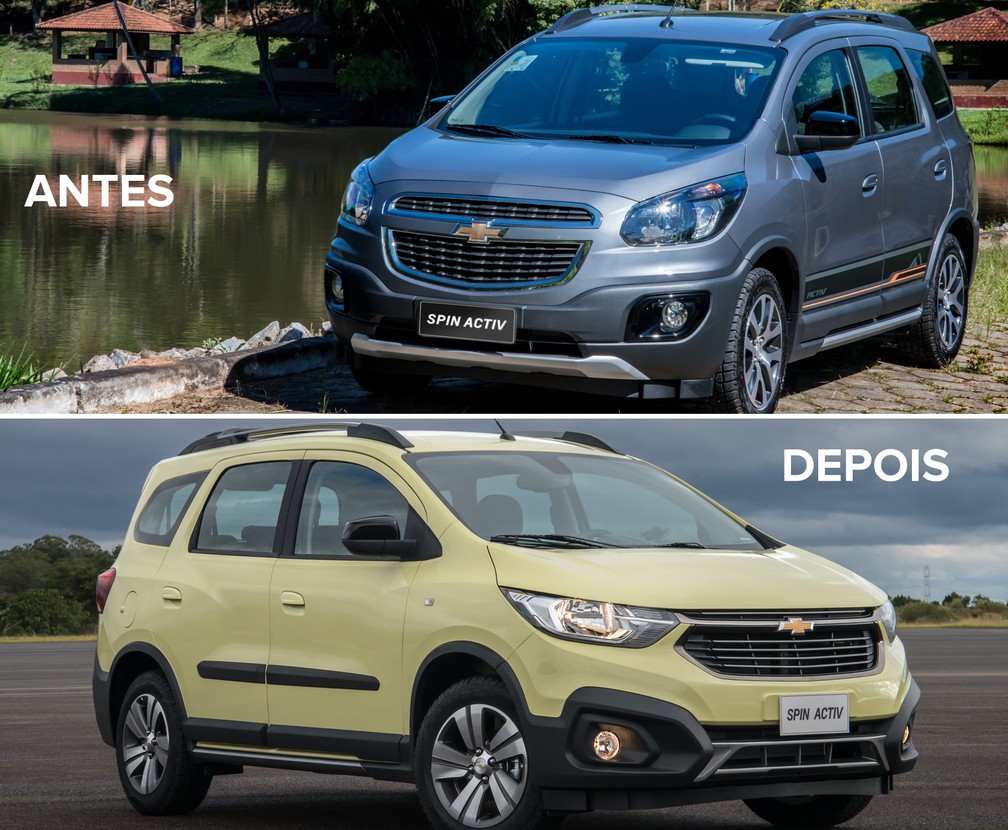 Antes e depois da Chevrolet Spin Activ — Foto: Divulgação