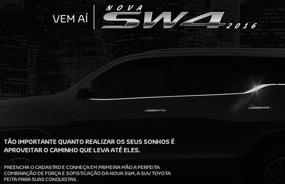 Site da nova Toyota SW4 (Foto: Reprodução) — Foto: Auto Esporte