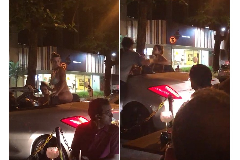 Momentos da briga no Leblon entre mulheres no carro de biquíni e clientes de restaurante (Foto: Reprodução) — Foto: Auto Esporte