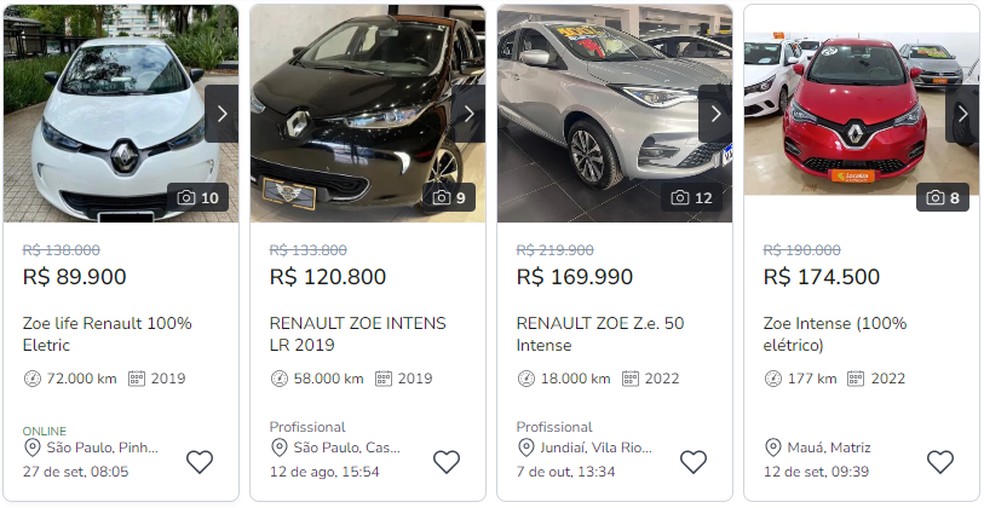 Renault Zoe usado é encontrado por R$ 89.900 na OLX com 72 mil km rodados — Foto: Reprodução/OLX