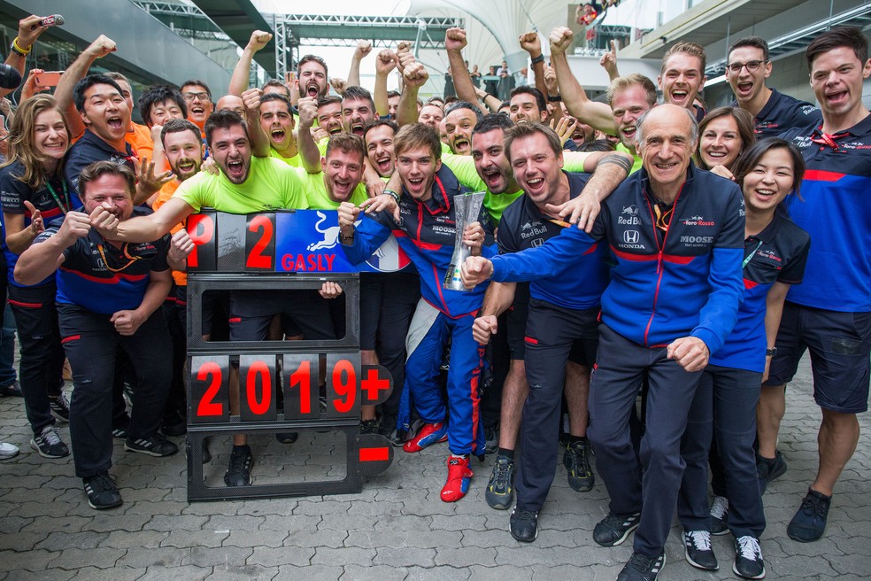 Pierre Gasly e STR comemoram segundo lugar em Interlagos — Foto: Getty Images