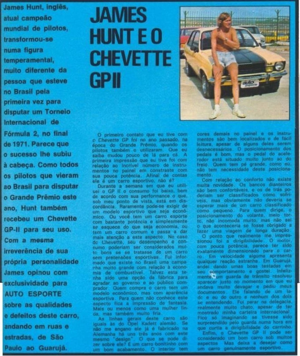 Página da Auto News Brasil de 1977 com a avaliação do Chevrolet Chevette GP2 (Foto: Auto News Brasil) — Foto: Auto Esporte