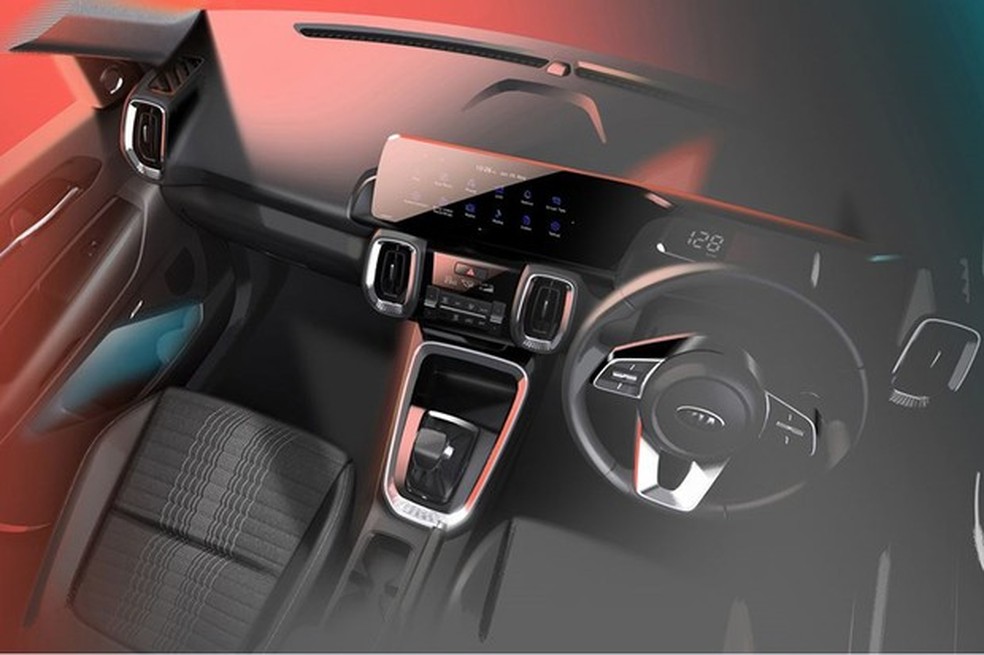Interior do Novo Kia Sonet 2020 tem tela e painel digital integrados no conceito (Foto: Divulgação) — Foto: Auto Esporte
