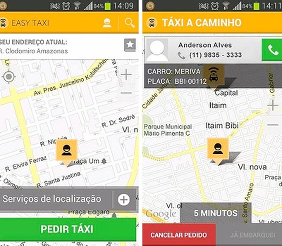 Tela do aplicativo Easy Taxi (Foto: Reprodução) — Foto: Auto Esporte