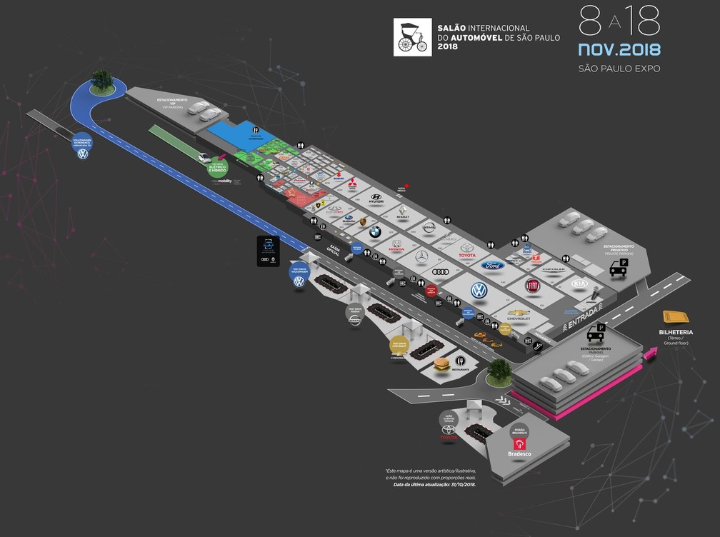 Mapa do Salão do Automóvel de São Paulo 2018 — Foto: Divulgação