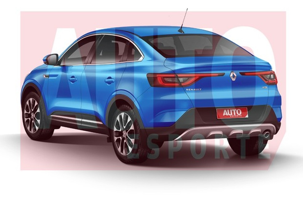 Projeção preliminar mostra como ficará a traseira do crossover, que terá lanternas interligadas e não separadas pelo escudo da marca (Foto: João Kleber Amaral/Auto News Brasil) — Foto: Auto Esporte