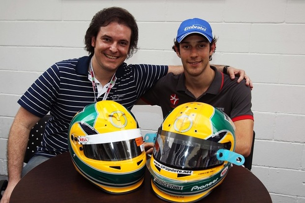 Raí desenhou o capacete de Bruno Senna do GP Brasil de 2010 (Foto: Rai Caldato/Arquivo pessoal ) — Foto: Auto Esporte