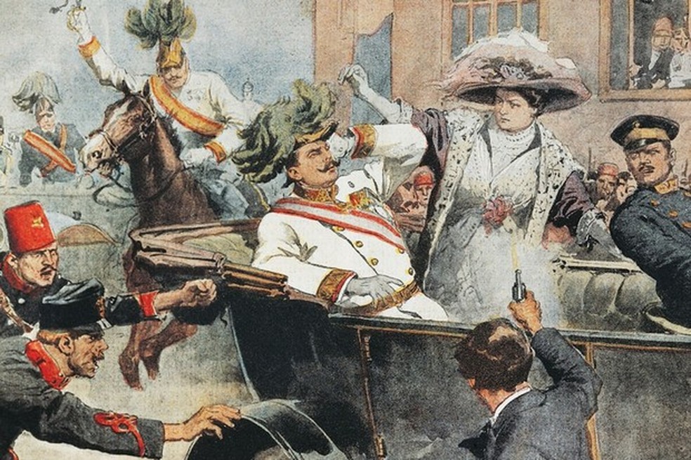 Uma ilustração da época reproduz o ataque a Francisco e sua esposa (Foto: Achille Beltrame/Domínio Público) — Foto: Auto Esporte