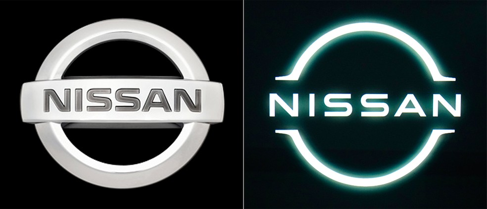 Logotipos da Nissan: antes (esq.) e depois (dir.) — Foto: Divulgação