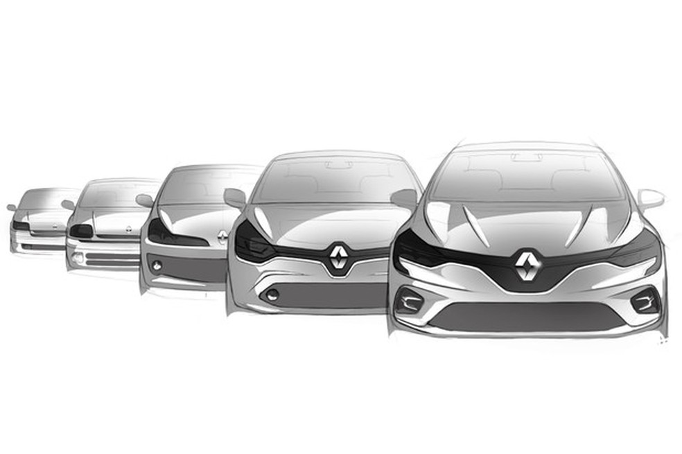 Desenho mostra evolução das cinco gerações do Renault Clio (Divulgação) — Foto: Auto Esporte