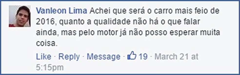 Leitores opinam sobre o Fiat Mobi (Foto: Reprodução/Facebook) — Foto: Auto Esporte