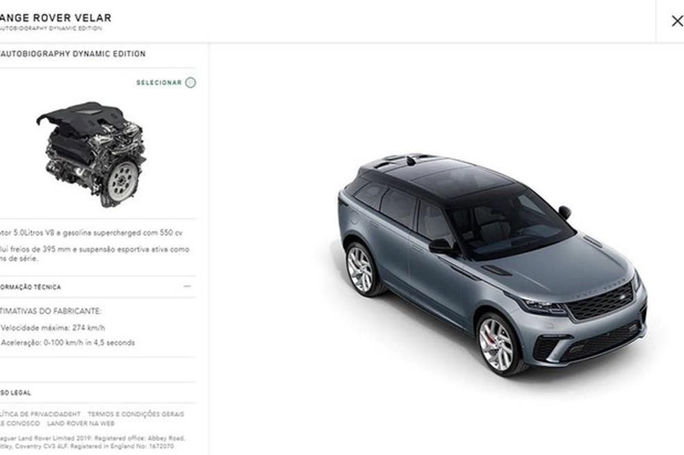A versão já aparece no configurador da Land Rover no Brasil (Foto: Reprodução/Internet) — Foto: Auto Esporte