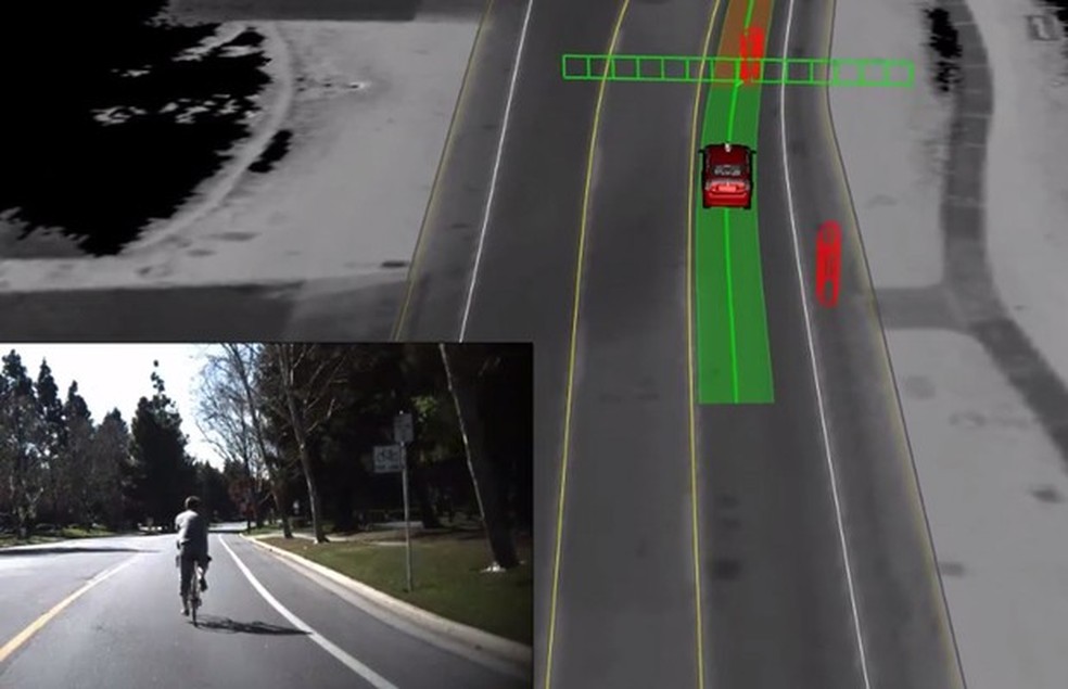 Carro autônomo do Google detecta ciclista (Foto: Reprodução) — Foto: Auto Esporte