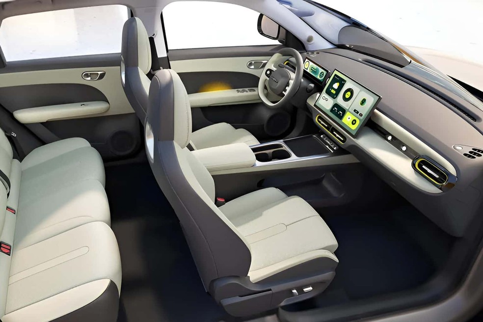 Interior do Chery QQ3 EV é idêntico ao de outros carros chineses do segmento — Foto: Divulgação