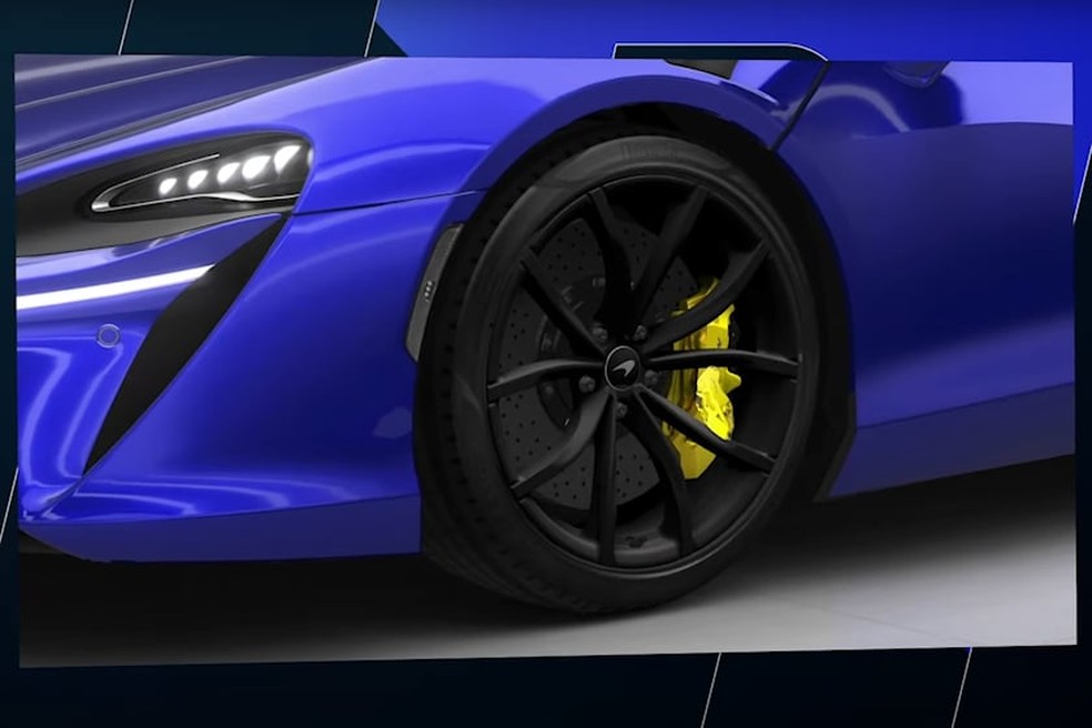 Carro do piloto será azul com pinças de freio amarelas e rodas pretas — Foto: Reprodução/Youtube