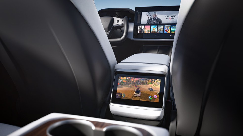 Interior do Tesla Model X e Model S na linha 2021 é minimalista, mas altamente tecnológico — Foto: Divulgação