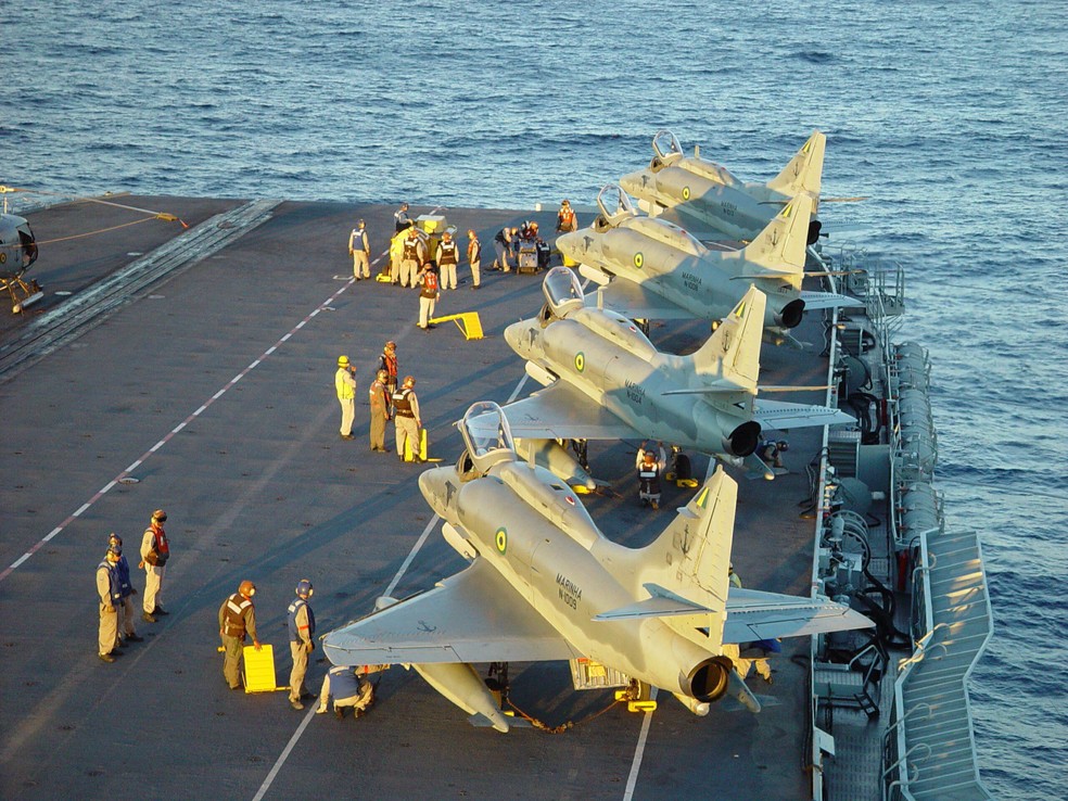 O São Paulo era base de uma esquadrilha de aviões A-4 Skyhawk — Foto: Divulgação