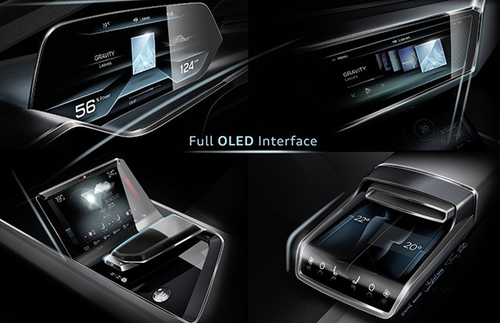 Interior do E-Tron SUV Concept conta com telas de led orgânico por toda a parte (Foto: Divulgação) — Foto: Auto Esporte