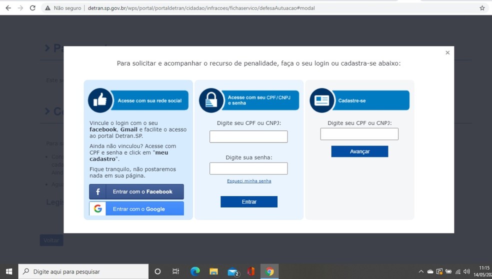 Motorista pode acompanhar o recurso contra penalidade pelo portal do Detran-SP  — Foto: Reprodução Detran-SP