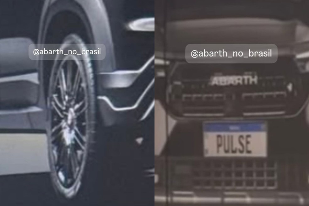 Fiat Pulse Abarth 2026 terá nova grade sem o tradicional escudo com o escorpião, bem como novas rodas  — Foto: Reprodução/@abarth_no_brasil e @placaverde