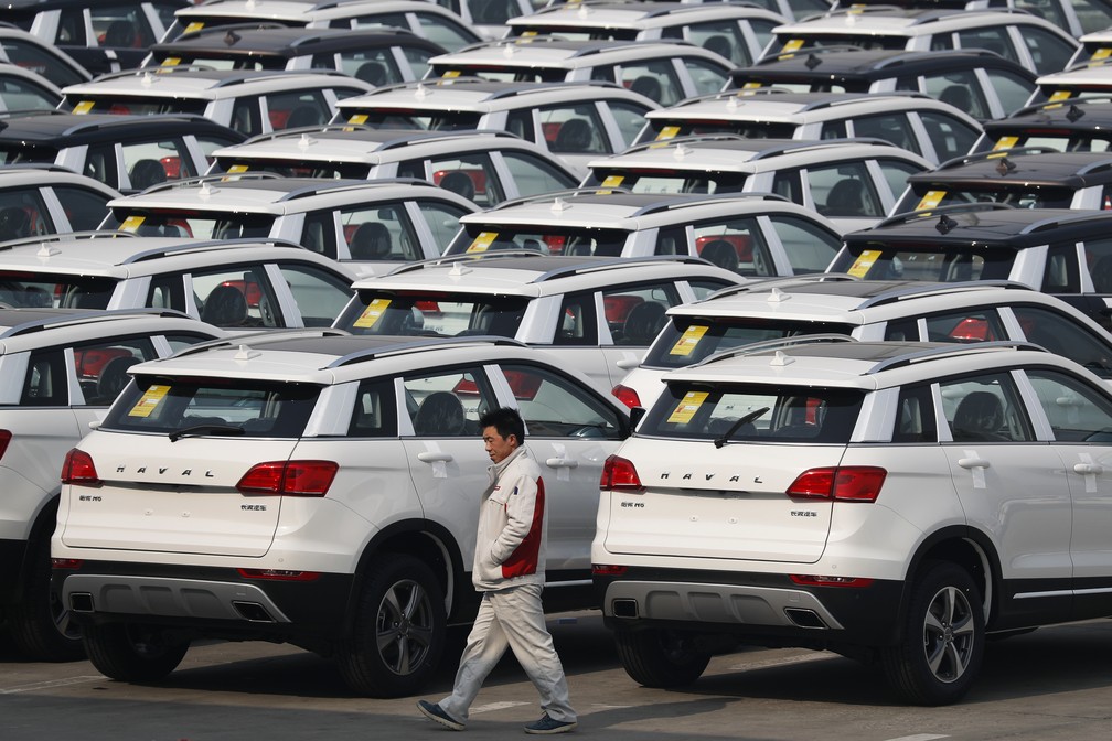 Veículos da marca Haval, que faz parte da Great Wall — Foto: AP Photo/Andy Wong
