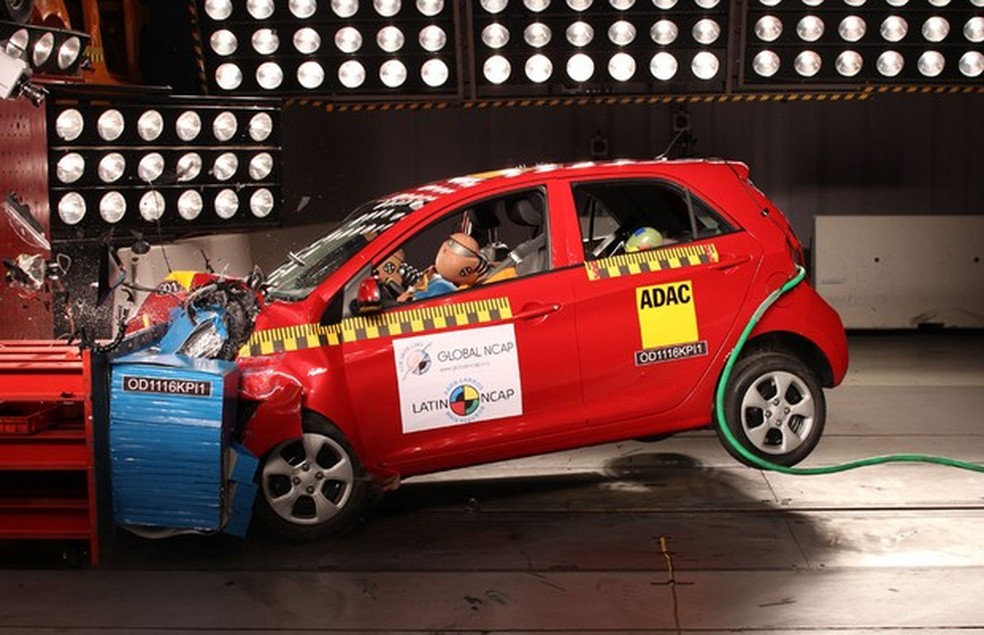 Sem airbags, Kia Picanto não recebe nenhuma estrela após passar pelos testes de colisão do Latin Ncap (Foto: Divulgação) — Foto: Auto Esporte