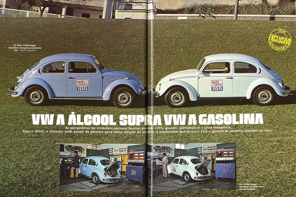 Reprodução das páginas de abertura da reportagem: VW a álcool supera VW a gasolina (Foto: Auto News Brasil) — Foto: Auto Esporte