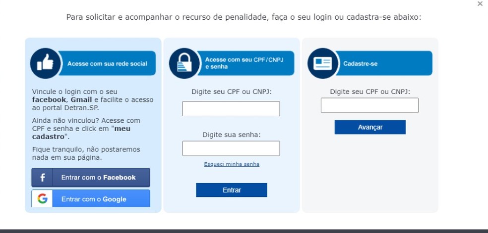 Pelo site do Detran de cada estado há como acompanhar todo o processo e o resultado do julgamento pelo cadastro do condutor.  — Foto: Reprodução Detran-SP