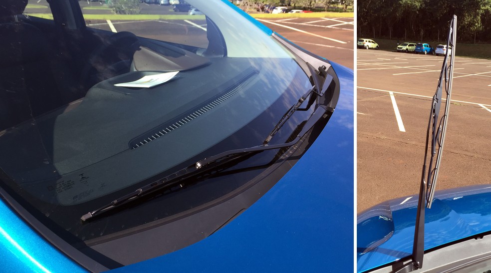 Palhetas da Chevrolet Spin não são do tipo flat-blade, que varrem melhor a água — Foto: André Paixão/G1