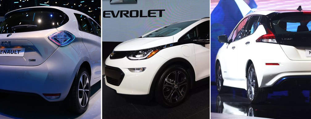 Renault Zoe, Chevrolet Bolt e Nissan Leaf tiveram suas vendas confirmadas durante o Salão do Automóvel — Foto: Marcelo Brandt/Fabio Tito/G1