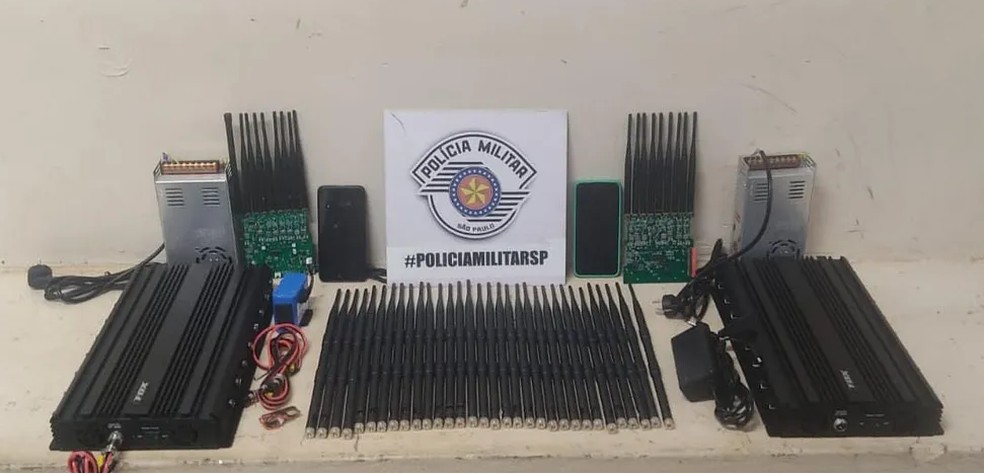 Antenas de jammers apreendidas pela Polícia Militar em São Paulo — Foto: Reprodução/Polícia Militar de São Paulo
