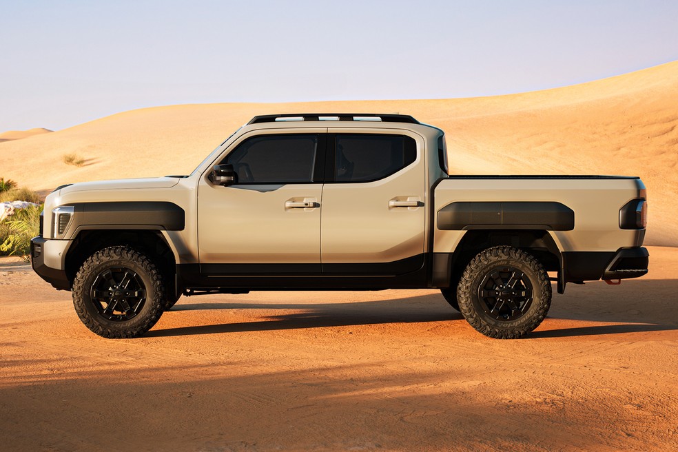 Kia Tasman tem semelhanças visuais com o Jeep Gladiator — Foto: Divulgação