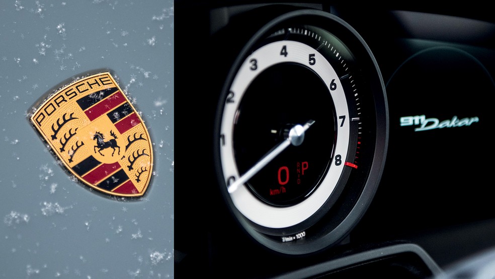 Porsche 911 Dakar tem tradicional relógio da marca na cabine — Foto: Divulgação