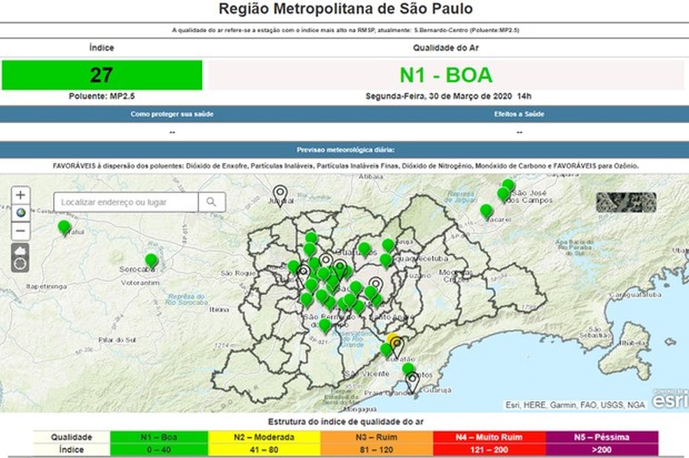 Mapa da qualidade do ar na região metropolitana de São Paulo (Foto: Divulgação) — Foto: Auto Esporte