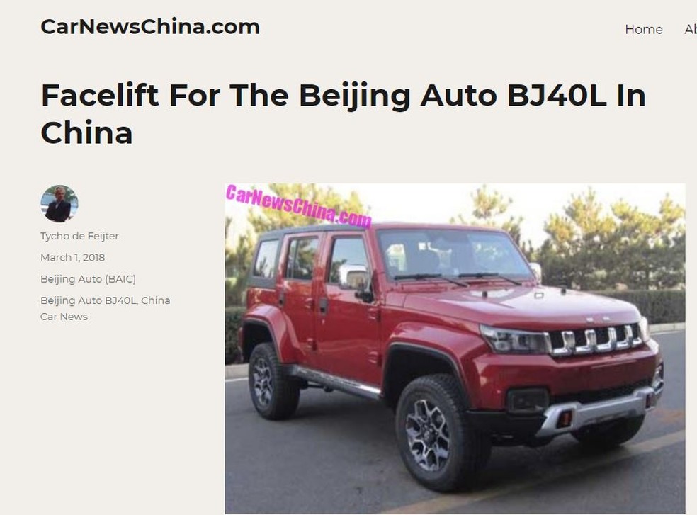 BAIC BJ40L é fotografado antes do lançamento — Foto: Reprodução/CarNewsChina.com
