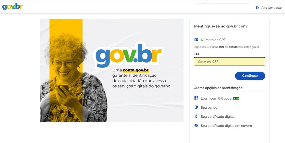É necessário que cadastro no site do governo seja no nível Prata ou Ouro — Foto: Reprodução/Internet