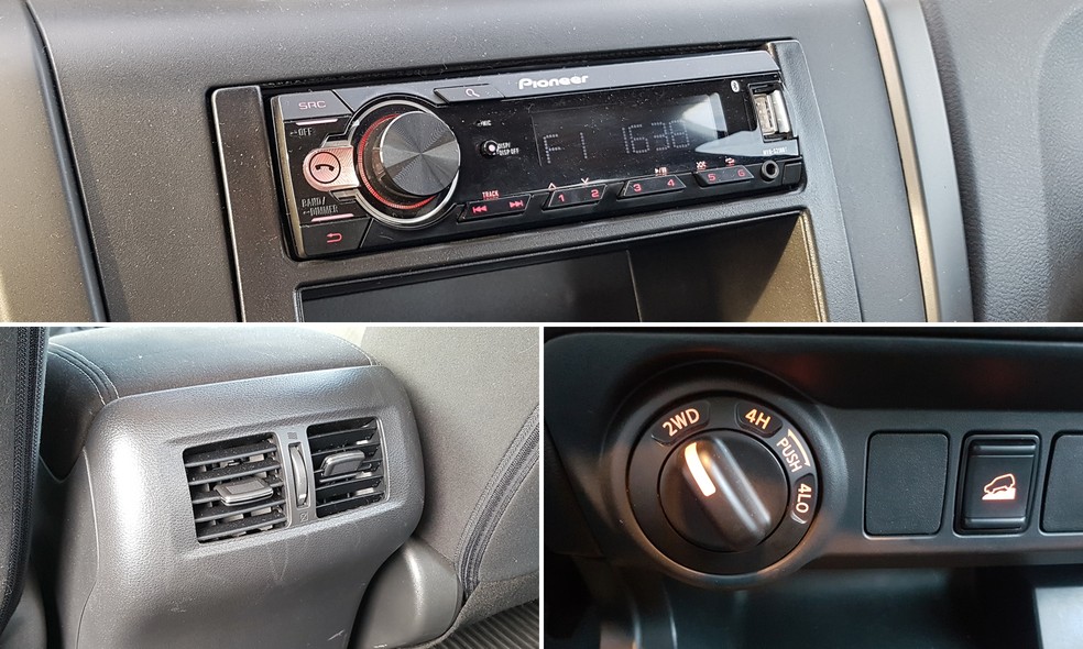 Rádio é opcional na Frontier S, mas picape oferece saídas de ventilação no banco traseiro e tração 4x4 com auxílio de descida — Foto: Guilherme Fontana/G1