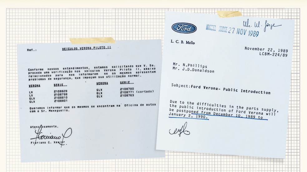 Documentos oficiais da Ford tratam de atraso no lançamento do Verona — Foto: Divulgação/Acervo MIAU