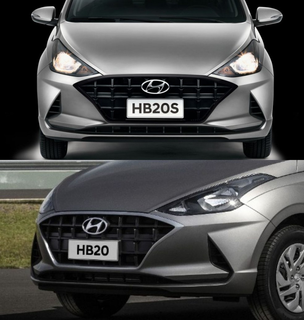 Principal diferença está na borda da grade, que passa a ser preta. Na imagem, o modelo 2021 está em cima e o 2020, embaixo. — Foto: Divulgação/Hyundai