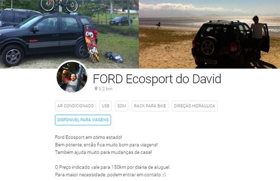 Anúncio de David dos Santos no Fleety (Foto: Reprodução) — Foto: Auto Esporte