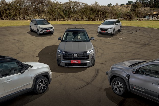 Comparativo - Hyundai Creta Ultimate 1.6 TGDi 2025 e Volkswagen T-Cross, Honda HR-V, Renault Duster e Jeep Renegade