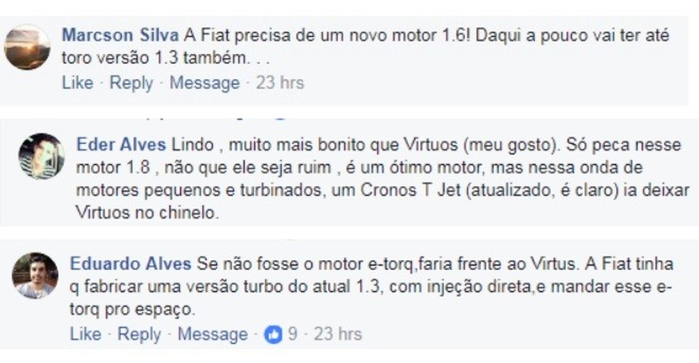 Comentários Fiat Cronos  (Foto: Reprodução Facebook ) — Foto: Auto Esporte
