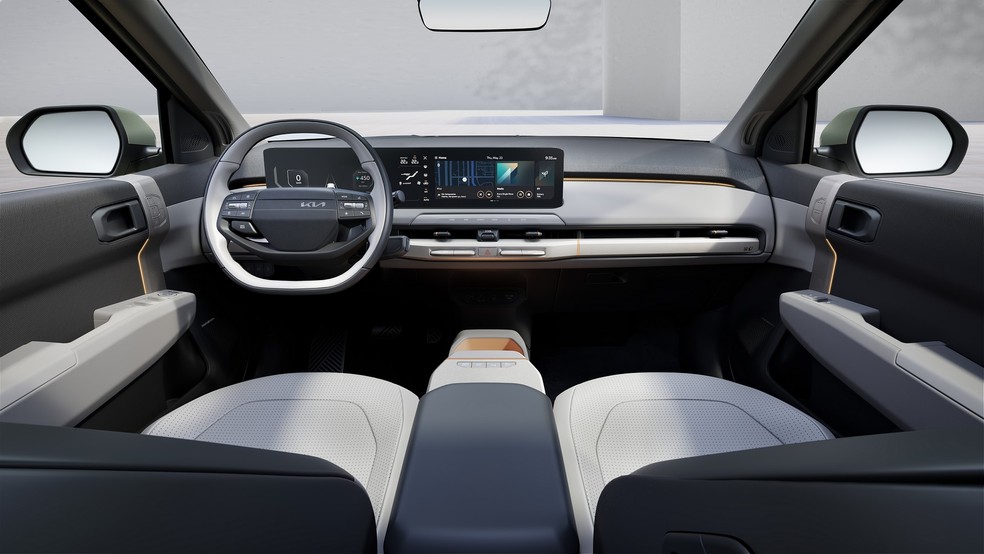 Kia EV3 traz central multimídia de 12,3 polegadas e materiais reciclados — Foto: Divulgação