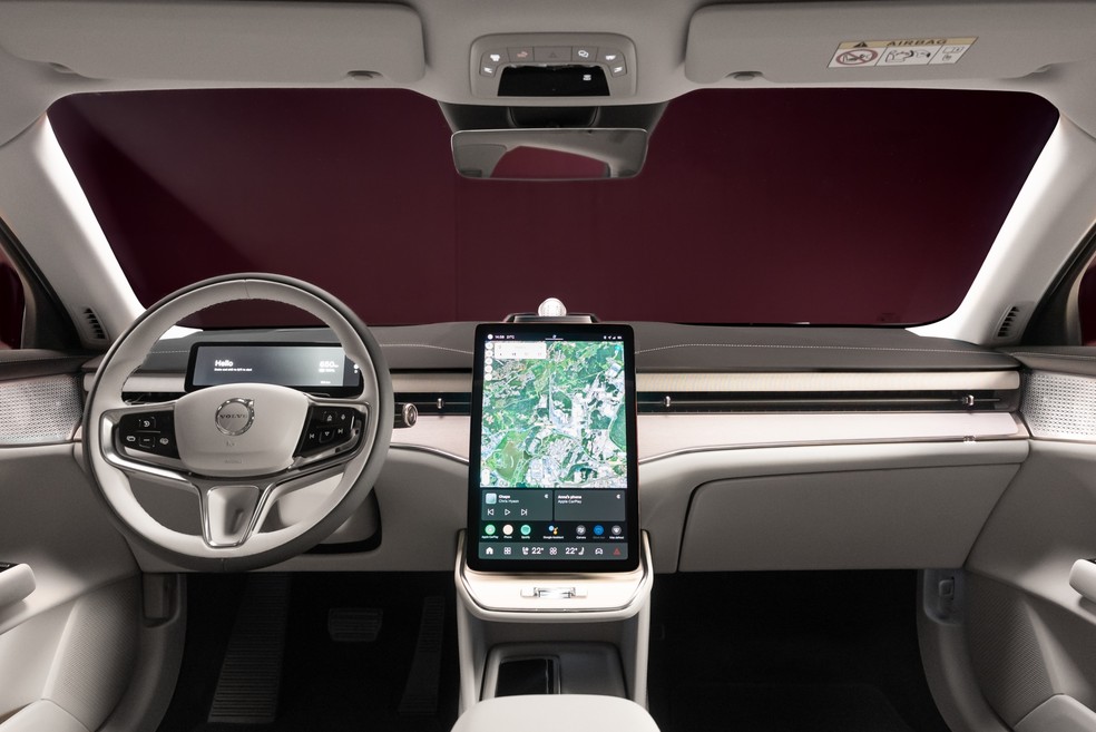 Painel do ES90 tem design minimalista e tela central de 14,5 polegadas — Foto: Volvo/Divulgação