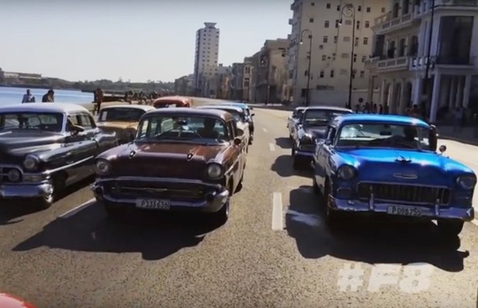 Gravações de Velozes e Furiosos 8 em Cuba (Foto: Reprodução/Youtube) — Foto: Auto Esporte