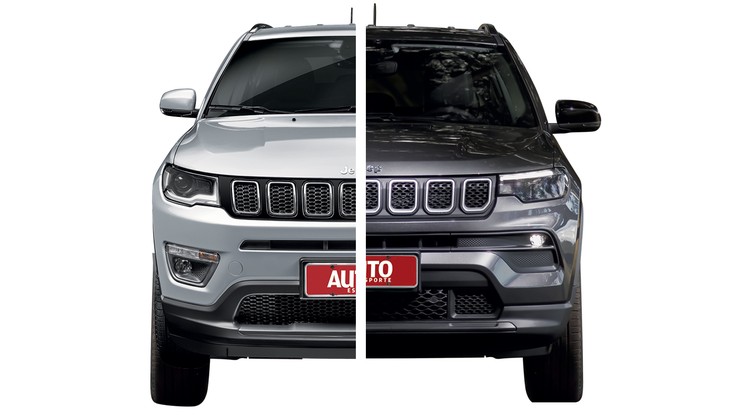 Poucas mudanças  marcam a primeira  reestilização da segunda geração do Jeep Compass. A principal mudança está no para-choque totalmente novo, com maior ângulo de entrada. A famosa grade de sete fendas ficou levemente mais inclinada e os faróis são full-LED, inclusive os de neblina, que ficaram bem menores e mais discretos 