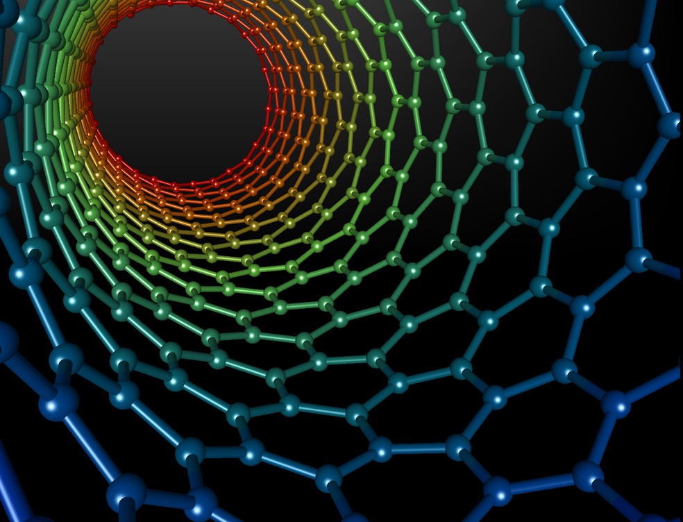 Projeção virtual da estrutura dos nanotubos de carbono — Foto: Wikimedia Commons