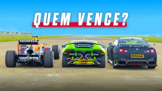 Lamborghini Huracán e Nissan GT-R com mais de 1.000 cv desafiam um carro de F1 na pista