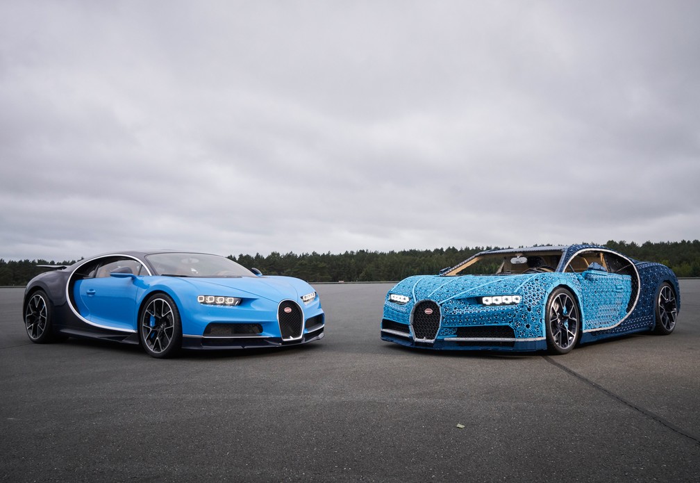 Bugatti Chiron real e sua réplica feita de Lego — Foto: Lego/Divulgação